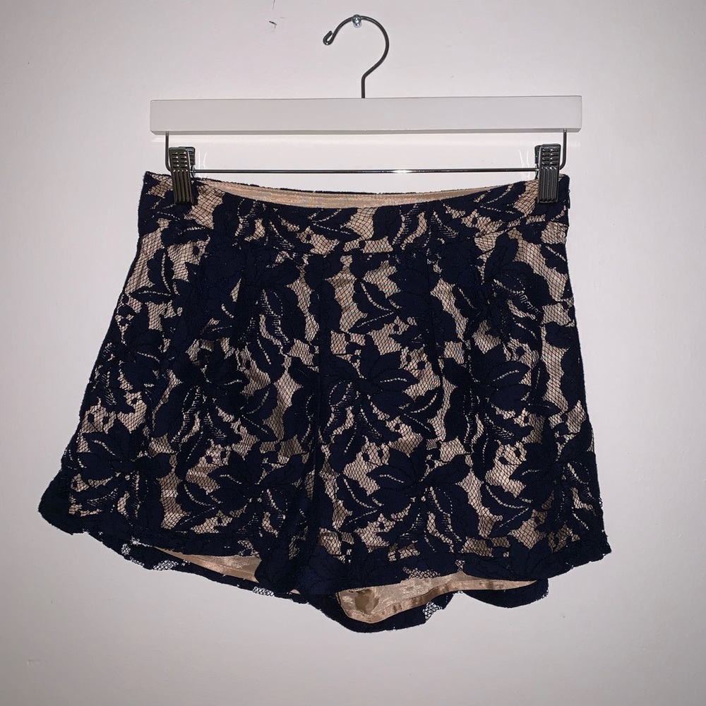 Navy Blue & Nude Floral Lace Shorts